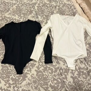 SOLD! Spanx black & white long sleeve bodysuits